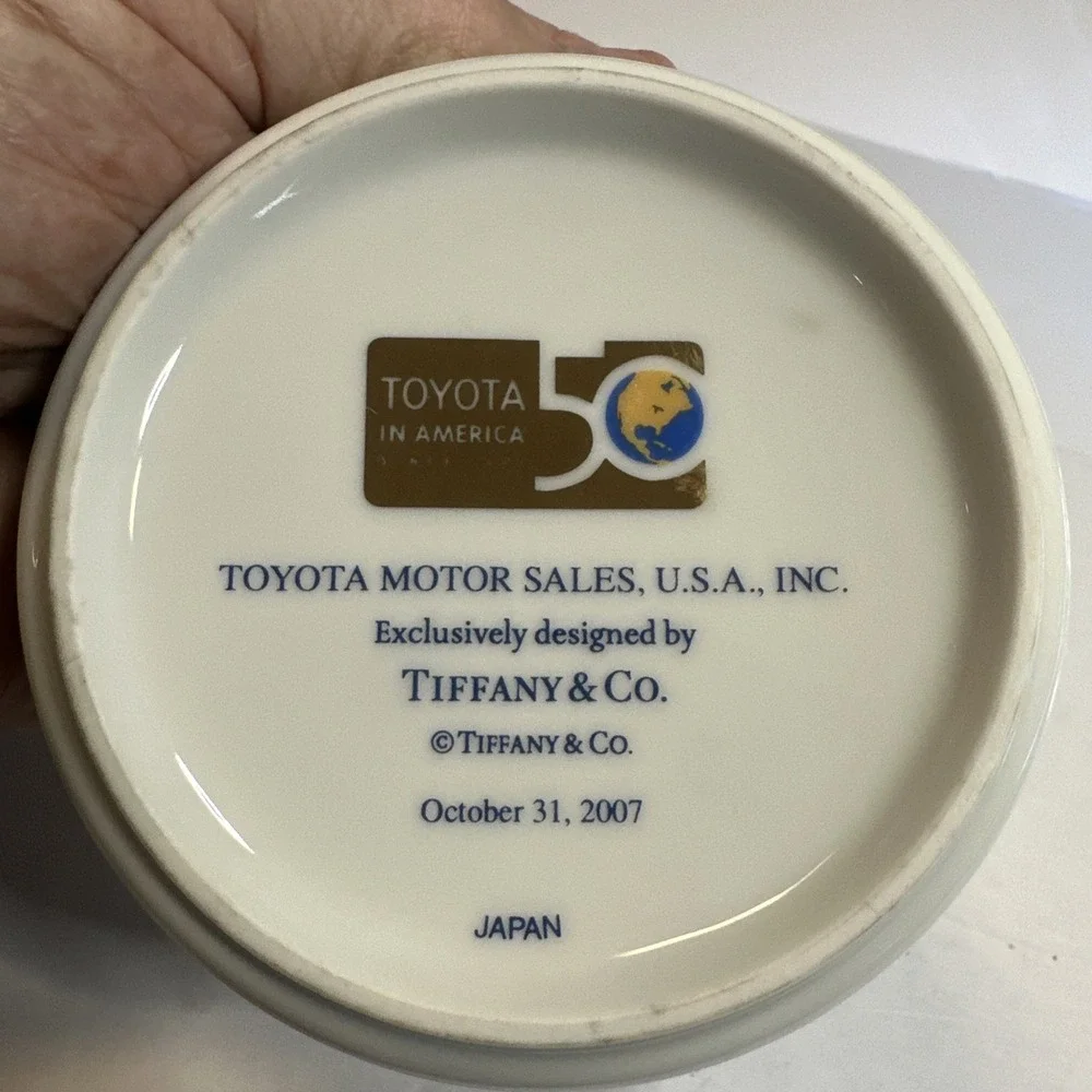 Tiffany & Co  Lexus Toyota in America Trinket Box Blue Gold Trim Porcelain 2007